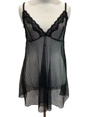 Heidi Fairy Grunge Whimsygoth Babydoll Slip Dress Black M Dot Mesh Lace Intimate